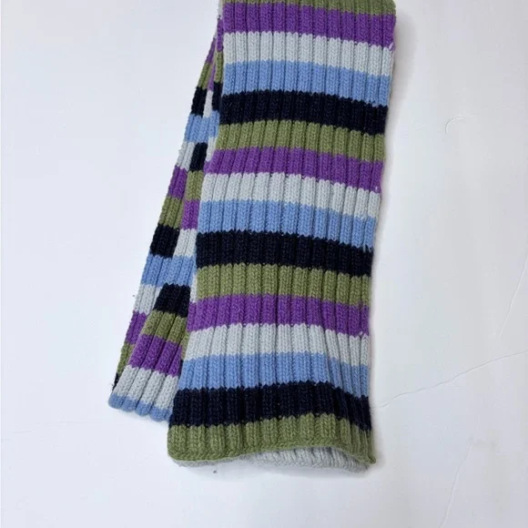 Y2k Route 66 wool blend long Striped Scarf - Blue, Green, Purple, navy a35 - Picture 6 of 8